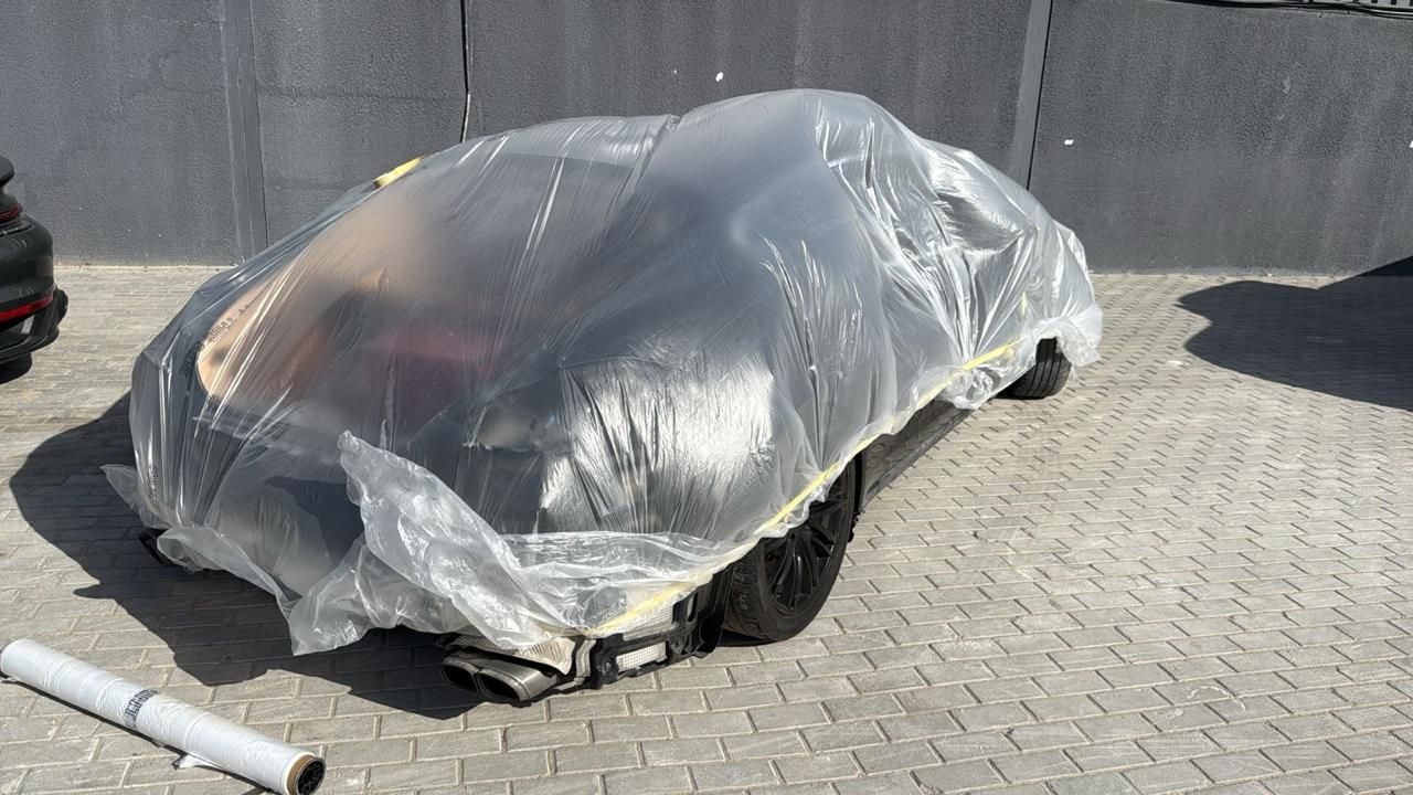 Porsche protected under film at the Carbon Garage workshop